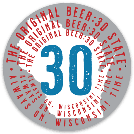 A beer label with the words " 3 0 state " in red and blue.